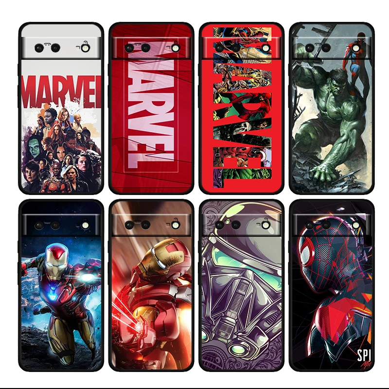 

Marvel Spiderman hero Shockproof Cover For Google Pixel 7 6 6A 5 4 5A 4A XL Pro TPU Soft Silicone Black Phone Case Coque Fundas