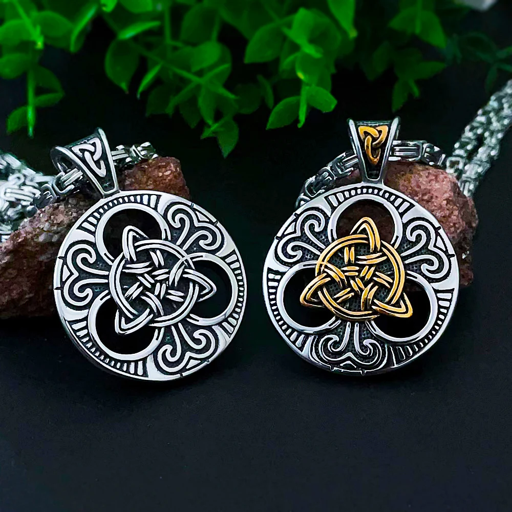 

Vintage Nordic Viking Odin Trinity Pendant Necklace Men Viking Celtics Knot Necklace Stainless Steel Amulet Jewelry Wholesale