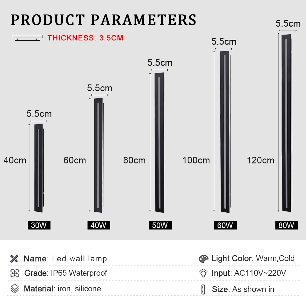 Modern Outdoor LED Long Wall Lamp IP65 Waterproof Porch Balcony Villa Garden Decor Lighting Strip Sconce Wall Light AC 110V 220V