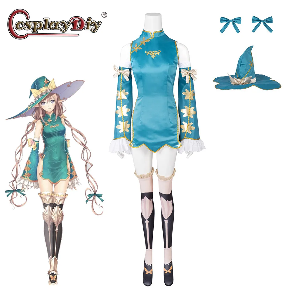 

Cosplaydiy Rinna Mayfield косплей игра Сияющий резонанс костюм платье с шляпой носки полный комплект Женский Эльф Rinna Mayfield наряды
