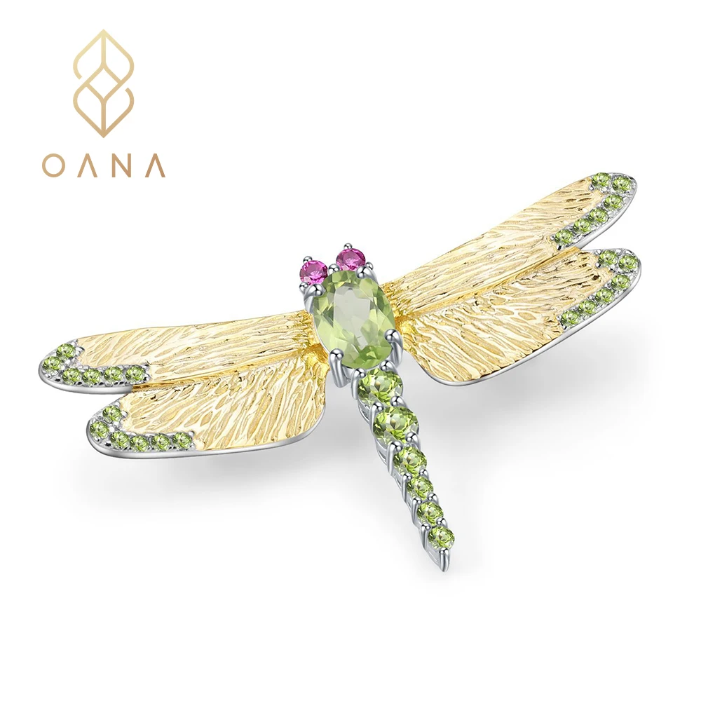 

OANA Designer Natural Color Treasure Brooch Dragonfly Niche Design Classical And Dignified S925 Silver Natural Garnet Jewelry
