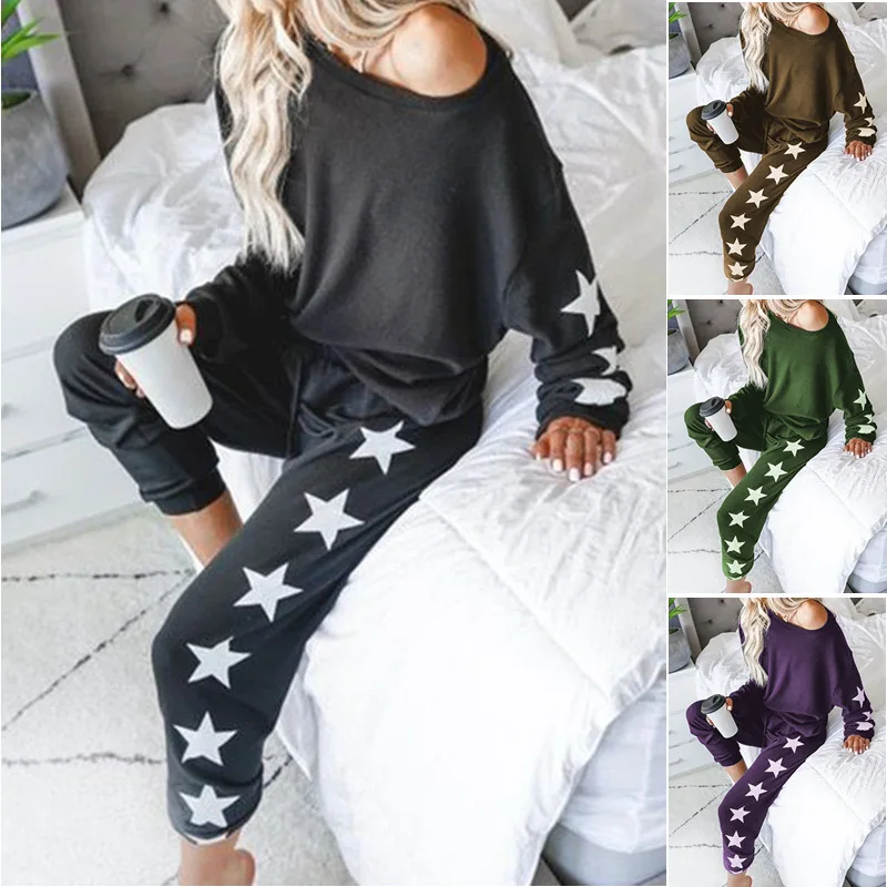 

2 Piece Set Women Tracksuit Star Print Two Piece Sets Top And Pants Sports Jogger Suit Autumn Clothes Female Lounge Wear Outfits