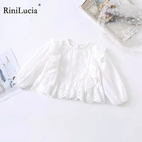 rinilucia new summer 2022 cotton blouse for big girls white hollow out clothes children long sleeve school girl shirt kids tops