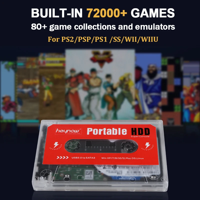 Внешний жесткий диск HEYNOW HDD для ПК ноутбуков Windows Mac OS 72000 + игровая консоль PS2 PS1 WII N64