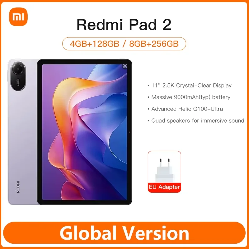 Фото Xiaomi Redmi Pad 2 Global Version, улучшенный процессор Helio G100-Ultra, 11-дюймовый 2.5K дисплей с кристально чистым изображением, зарядка 18 Вт, аккумулятор 9000 мАч (без SIM-карты) №1
