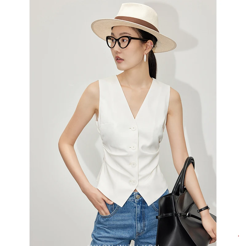 

Fashion Vintage Suit Vest Women's Outer Wear Design Elegant Temperament Simple Tight High-end Sleeveless V-Neck Top Casual New