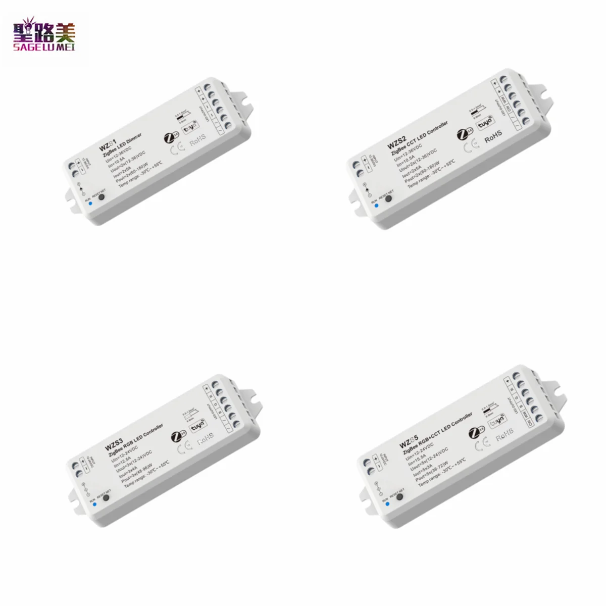 

12V-36VDC 24V 2CH*5A ZigBee Tuya APP 3.0 Constant Voltage LED Controller For Single Color CCT RGB RGBW RGBCCT LED Strip Lights