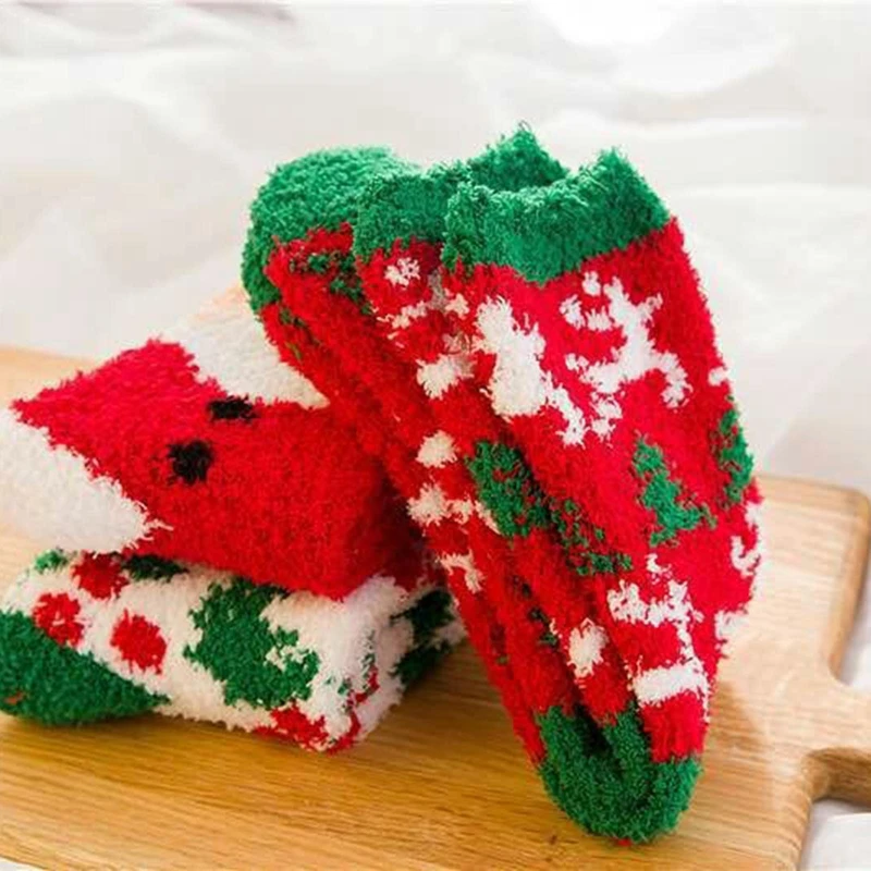 

1Pairs Women Socks Cotton Christmas Socks Winter New Year Santa Claus Christmas Tree Deer Colorful Kawaii Coral Wool Socks