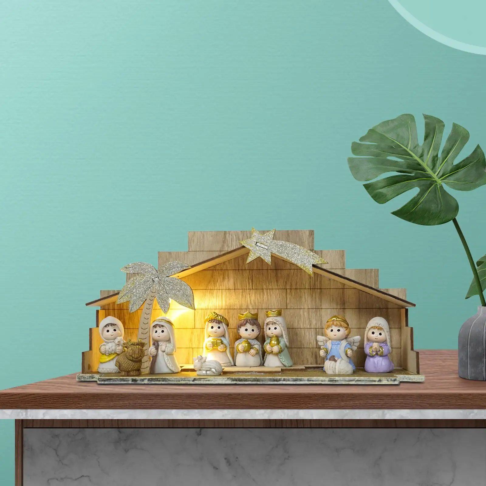 

LED Light Nativity Figurines Set Decoration Art Decor Sculptures Ornament