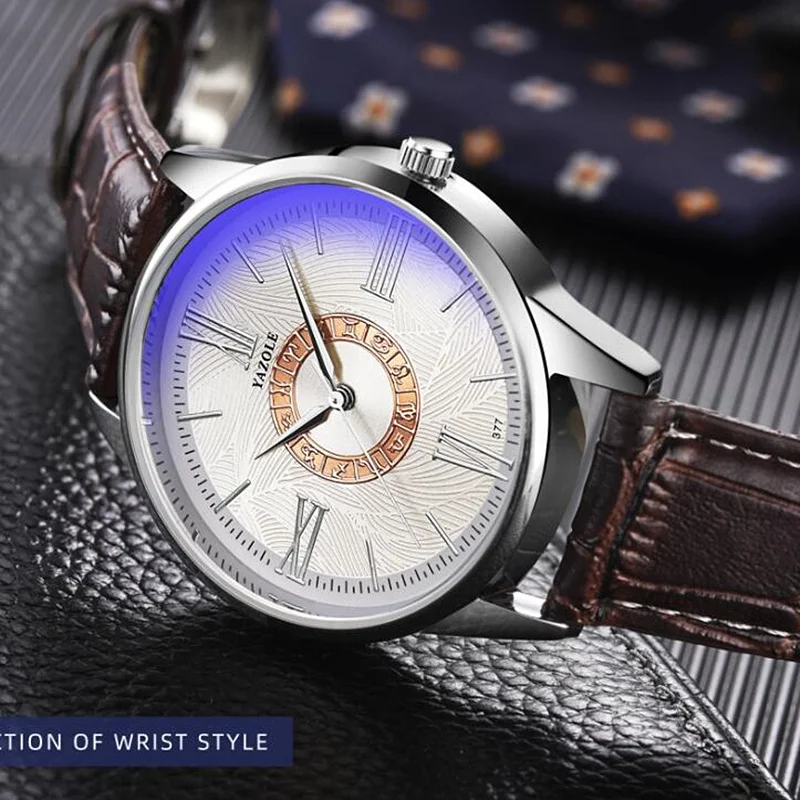 

Часы Yazole 377 с новейшим дизайном, изысканные мужские деловые кварцевые наручные часы в римском стиле, мужские часы с кожаным ремешком