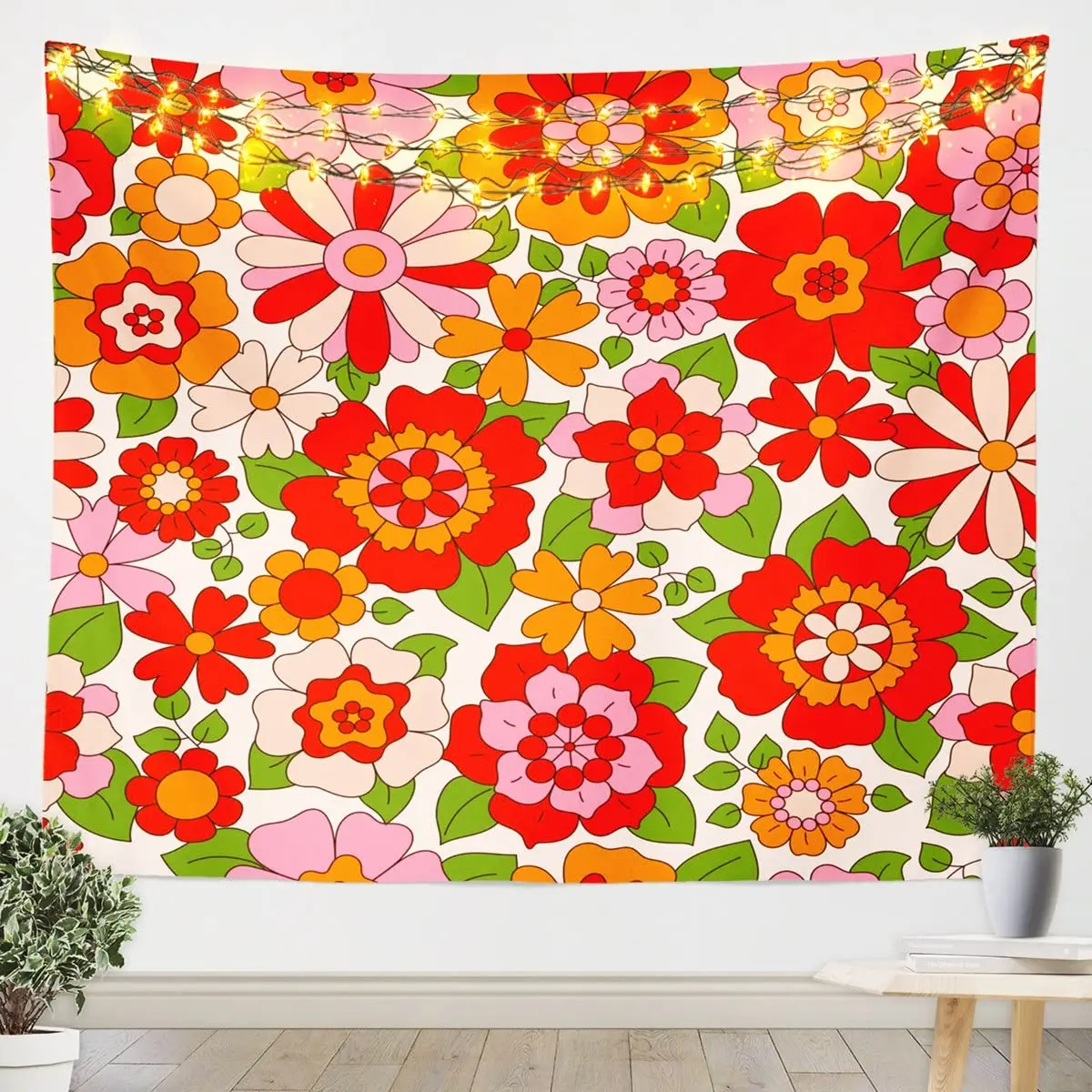 

Retro Flowers Tapestry Brown Orange Sun Flower Tapestry Vintage 70s Decor Tapestries Wall Hanging for Bedroom Dorm Living Room