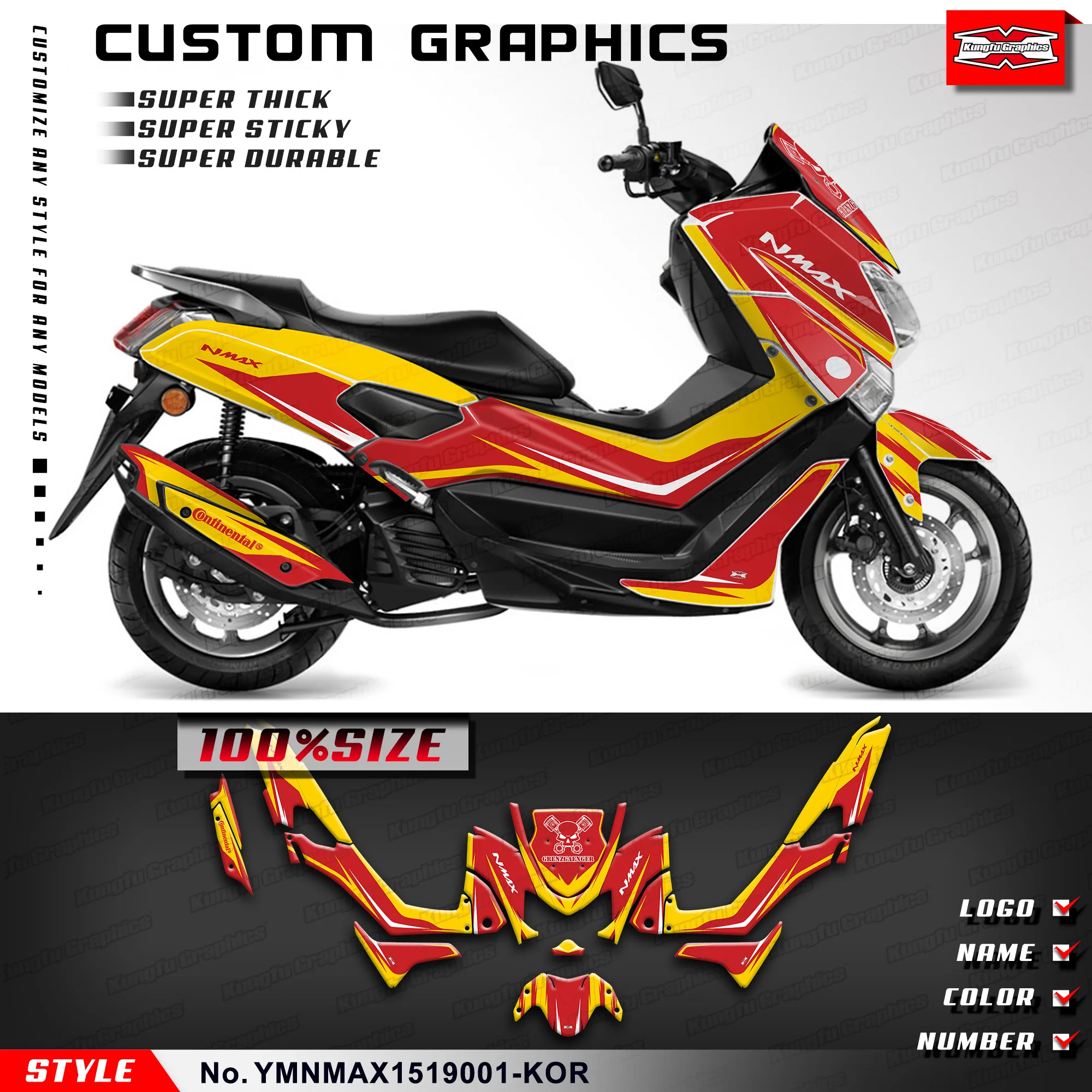 Фото KUNGFU GRAPHCS пользовательские наклейки в сборе виниловая пленка для скутера Yamaha NMAX 125 155 2015 2016 2017 2018 2019, YMNMAX 1519001-KOR №1