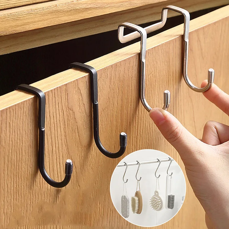 

Stainless Steel Hook Free Punching Double S-Shape Hook Kitchen Bathroom Cabinet Door Back Type Coat Towel Storage Hanger