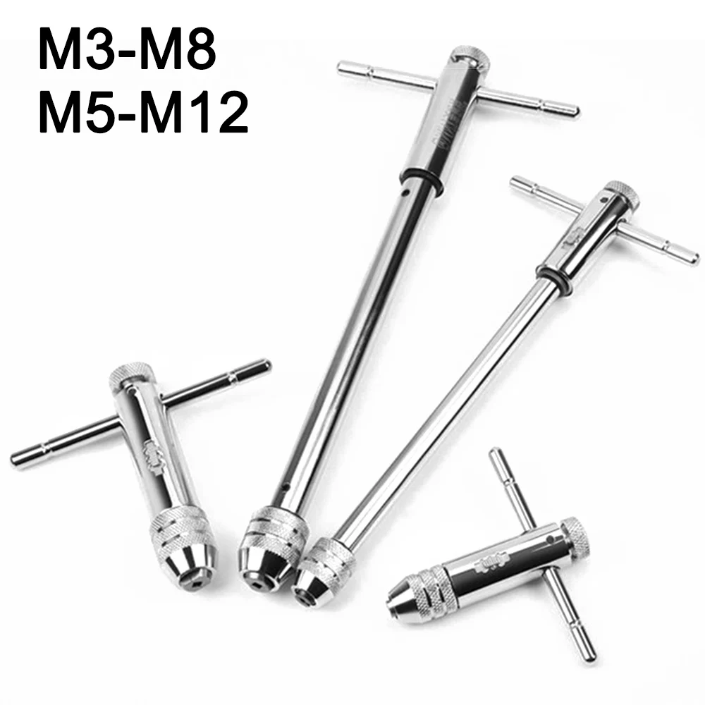 

Adjustable M3-8 M5-12 T-Handle Ratchet Tap Wrench with M3-M8 Machine Screw Thread Metric Plug Tap Machinist Tool