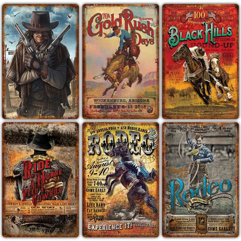 

Vintage Western Cowboy Metal Tin Sign Retro Rusty Metal Posters Tin Plaque for Dorm Bar Pub Club Home Wall Decor Back To School