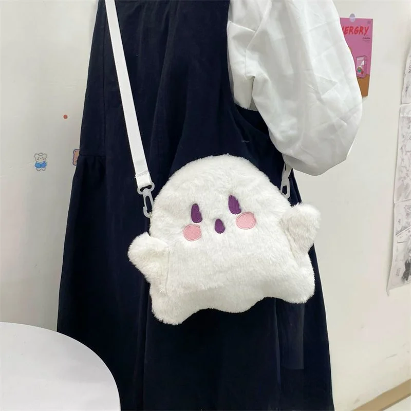 

Cute Ghost Kawaii Cartoon Funny Canvas Bag Plush Bag Fashion Casual All Match Messenger Bag Shoulder Bags Women Bag Purse