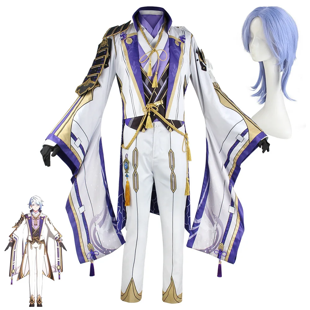 

Genshin Impact Kamisato Ayato Cosplay Costume Uniform Wig Anime Halloween Costumes For Men Game