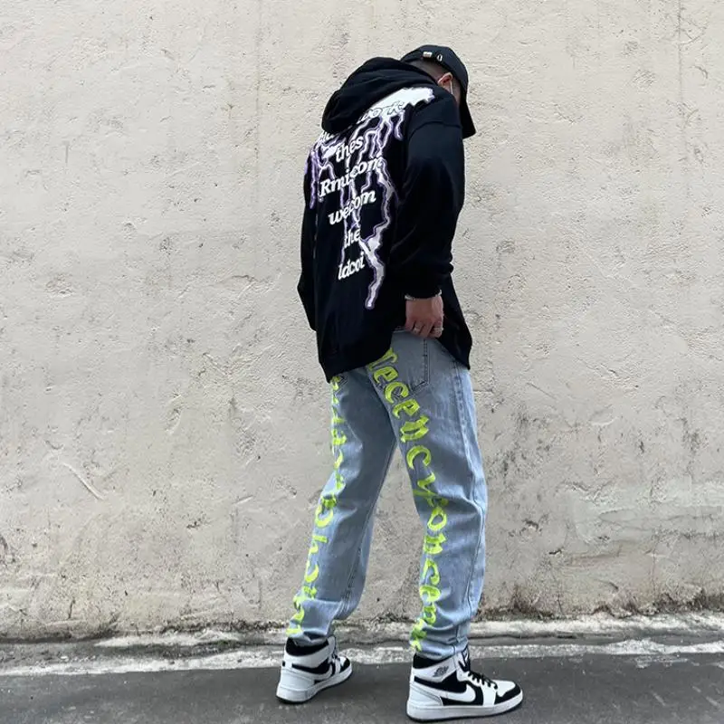 Y2k Men's Embroidery Streetwear Hip Hop Alt Harajuku Baggy Low Rise Jeans Trousers Gothic Straight Wide Leg Cargo Pants Clothes
