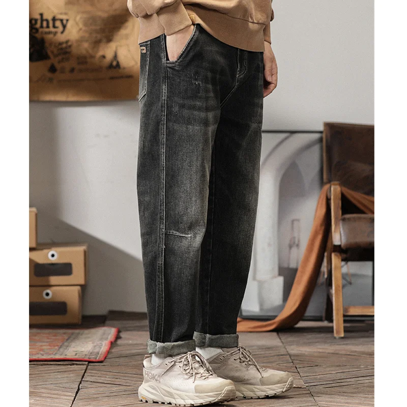 Men Clothing 2022 Autumn New Vintage Versatile Straight Large Black Grey Haren Pants Loose Recreational Temperament Jeans Female