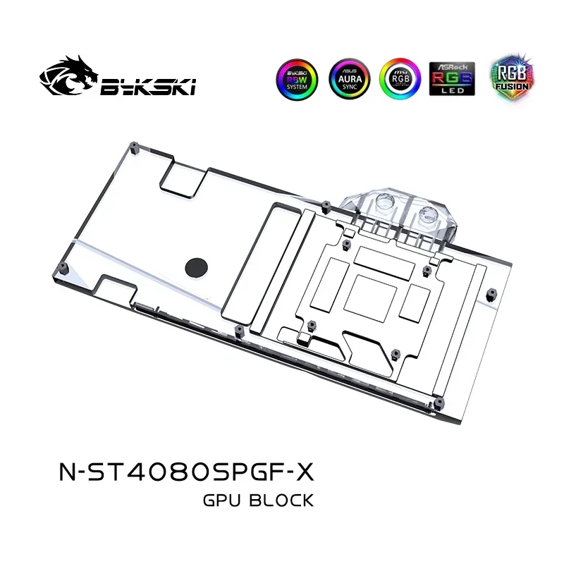Фото Водоблок Bykski N-ST4080SPGF-X для видеокарты Zotac GeForce RTX 4080 SUPER-16GB PGF OC, медный кулер с RGB-подсветкой №3