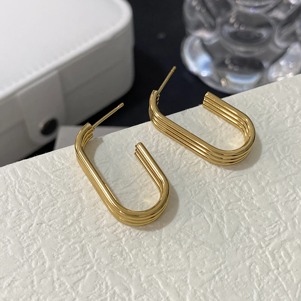 Модные золотые серьги в медном стиле Женская трехслойная крупная кольцевая