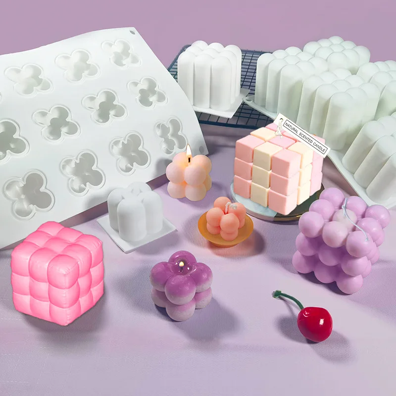 

6 Cavities 3D Cube Baking Mousse Cake Mold Silicone Square Bubble Dessert Molds Cake Tray Kitchen Bakeware Candle Plaster Mould