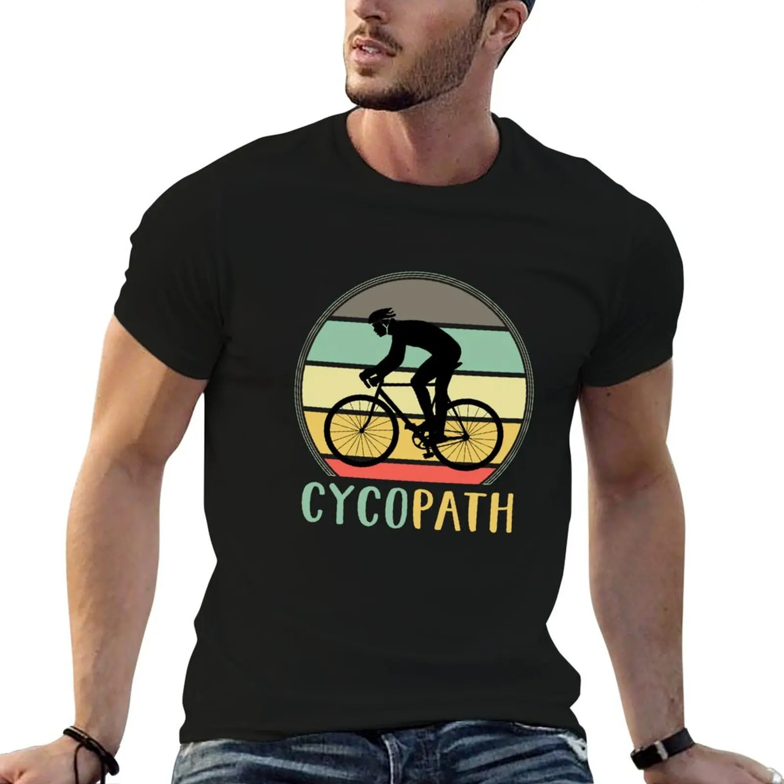 Фото Cycopath - забавная футболка с надписью «Funny Cycling Lover Pun» в стиле ретро с изображением заката, повседневная футболка с короткими рукавами для фестивалей №1