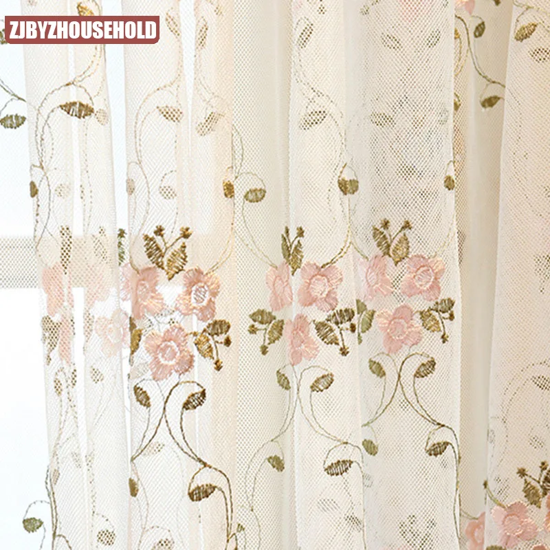 

Pink Sweet Elegant Embroidery Tulle Curtains for Living Room Princess Lace Flower Sheer Tulle Wedding Window Drapes