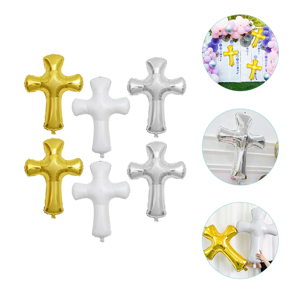 

6 Pcs Cross Decor Balloons Baptism Home Supplies Decorations Big Birthday Aluminum Foil Large Baby Boy