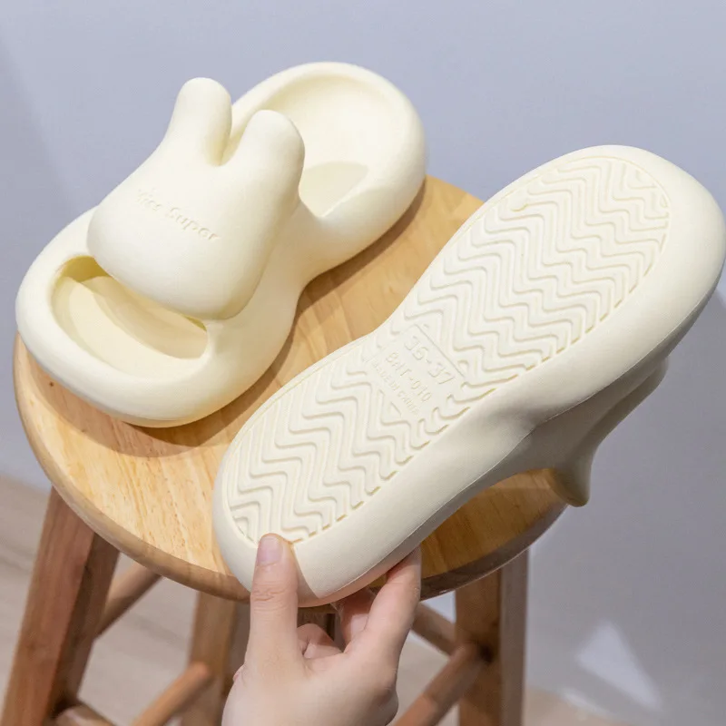 Cute Rabbit Home Slipper for Womans 2023 New Spring Summer Indoor Outdoor Antiskid Sandals Soft Soles Bathroom Shoes Slides