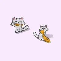 2022 cute white cat enamel brooch fish fashion cartoon animal badge punk jewelry clothing accessories lapel pin gifts for friend