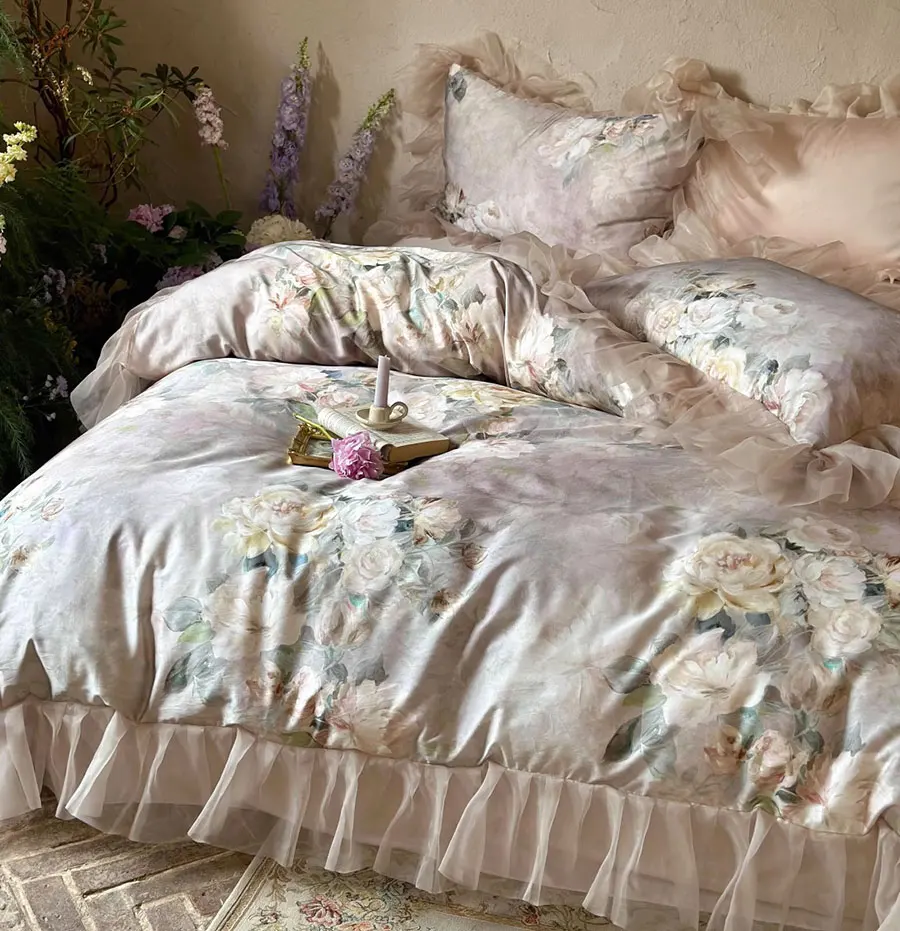 Винтажный романтический сказочный цветочный гофрированный постельный набор