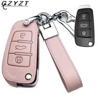 real leather car key case for audi a1 a3 a4 a5 q7 a6 c5 c6 car holder shell remote cover car styling keychain