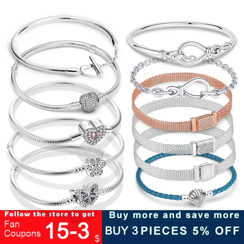 

Charms 925 Sterling Silver Bracelet Minimalism Mesh Reflexion Bracelet Infinity Snake Chain Bracelets For Women Jewelry