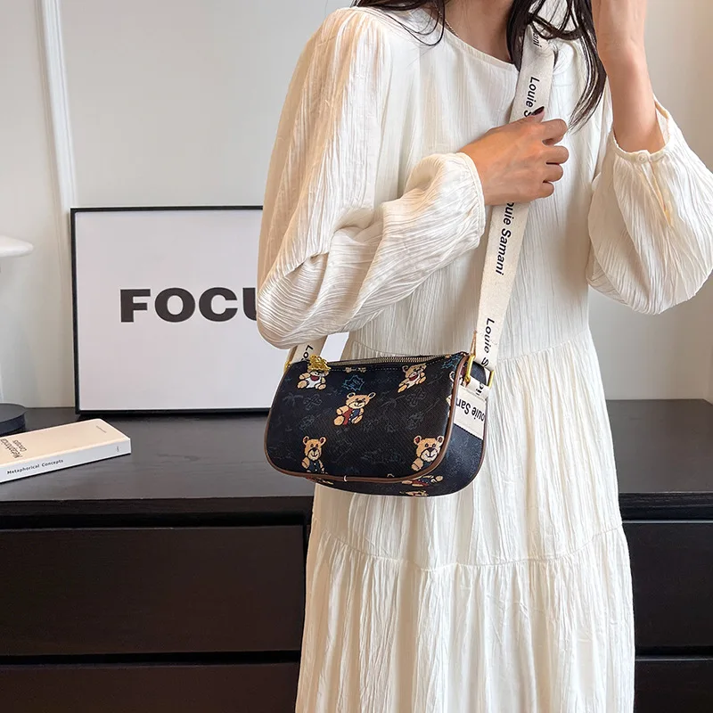 Senior Design Sense Diagonal Span Bag Female PU Cartoon Bear Print Single Shoulder Bag Women's Handbag