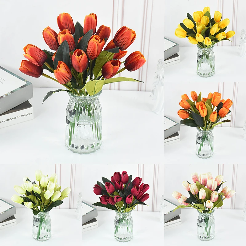 

9 Heads Tulip Bouquet Artificial Flower Real Touch Fake Flower For Wedding Ceremony Decoration Flowers Party Home Garen Supplies