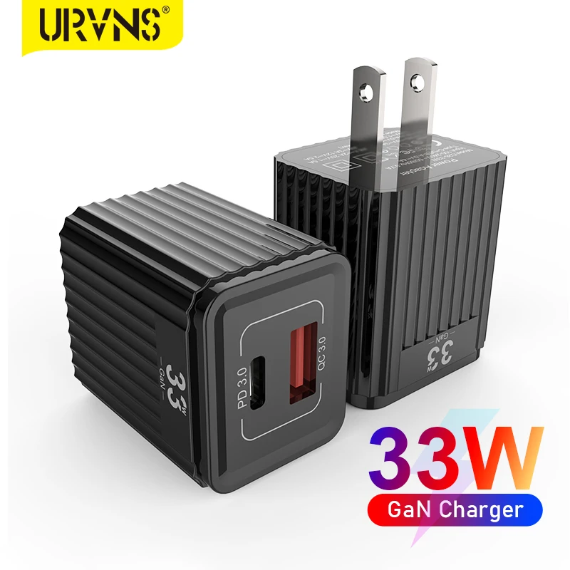 

URVNS 33W GaN Tech Fast Wall Charger Dual-Port Charging Block, PD 3.0 USB-C & QC 3.0 USB-A Power Adapter for iPhone/iPad, Galaxy