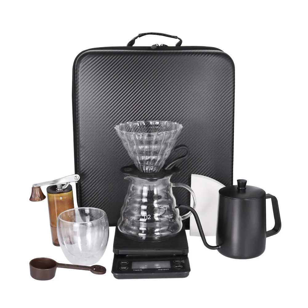 

Travel Coffee Maker Set With Stainless Steel Coffee Kettle Coffee Grinder Glass Dipper Coffee Filter Parper for Home Outoor