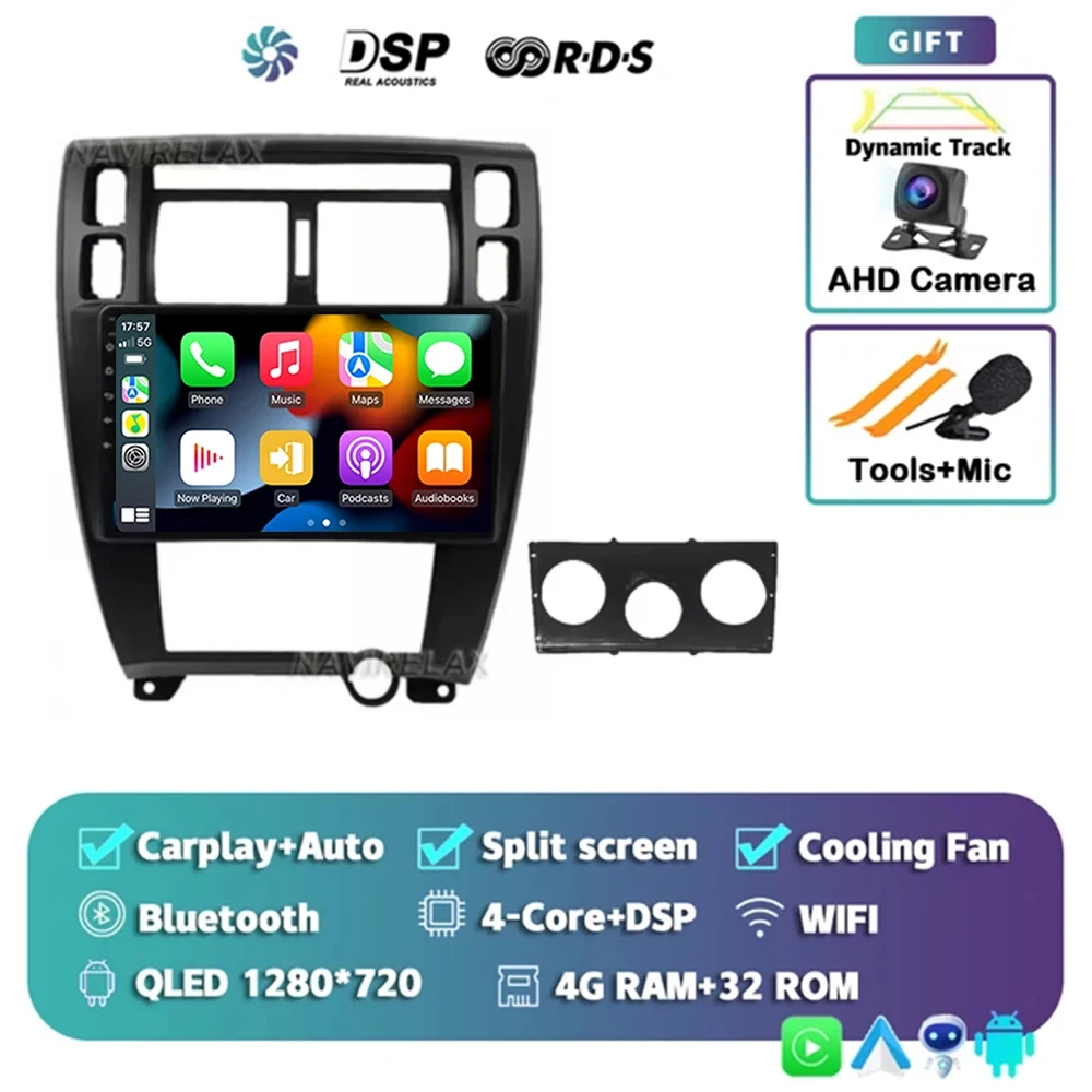 

Android 14 Carplay Auto для Hyundai Tucson 2004 2005 2006 2007 2008 2009, автомобильный радиоприемник, мультимедийный GPS-плеер, стерео видео WIFI + 4G BT