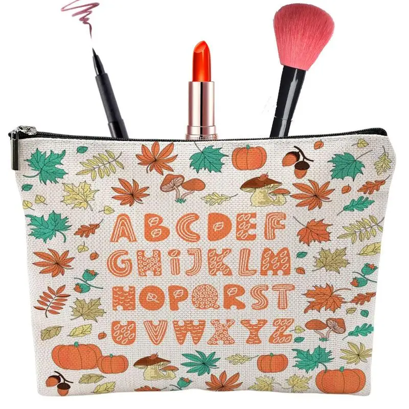 

Makeup Pouch Small Cosmetic Bag Linen Zipper Pouch Travel Accessory Pouch For Women With Alphabet Pattern