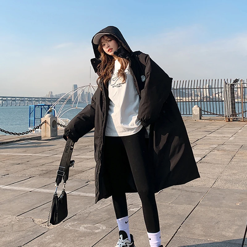 Women's Casual Winter Thick Jackets Hooded Zipper Warm Coats Long Parkas Cotton Padded Solid Casual Ladies Overcoat 2021 Trench