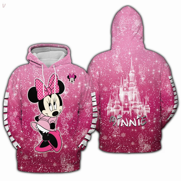 

Pink Minnie Cute Disney Hoodie 3D Printed Fashion Casual Sports Zip Hoodie