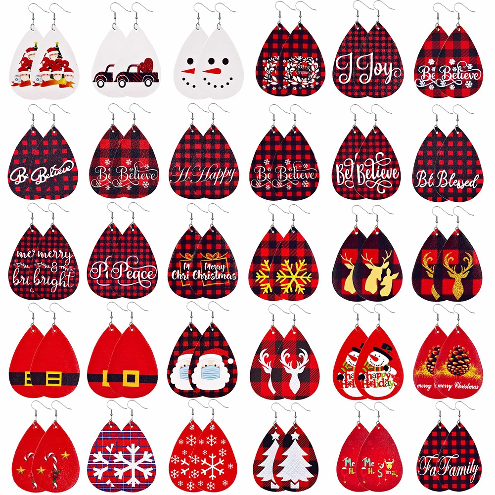

Cring Coco Red Leather Earrings Fashion Design Drop Earring Christmas Day Santa Claus Children Earring for Women New Year Gifts