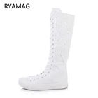 Ryamag 2022 новые женские парусиновые ботинки длинные ботинки на шнуровке обувь на плоской подошве Повседневные Удобные ботинки на шнуровке и молнии