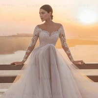 elegant square collar long sleeves a line wedding dresses floral pattern tulle fairy bride gowns vestido de novia robe de mari%c3%a9e
