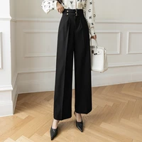 women suits fall korean version loose slim high waist straight wide leg casual trousers women pants solid color female 108c