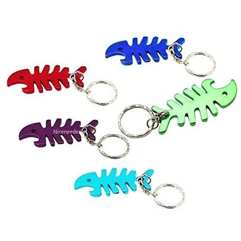 

48PCS Keychain Bottle Openers Fishbone Shape Portable Bottle Openers with Iron Rings Aluminum Alloy Bear Openers