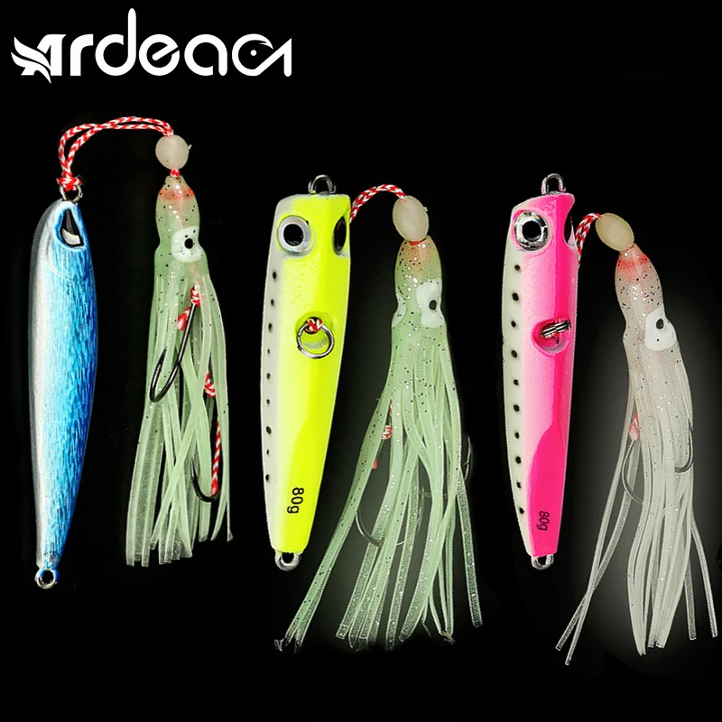 

Ardea Deep Sea Jigging Metal Luminous Inchiku Rubber Skirts 62.5g/80g Long Casting Glow Octopus Assist Hook Snapper Jigging Lure