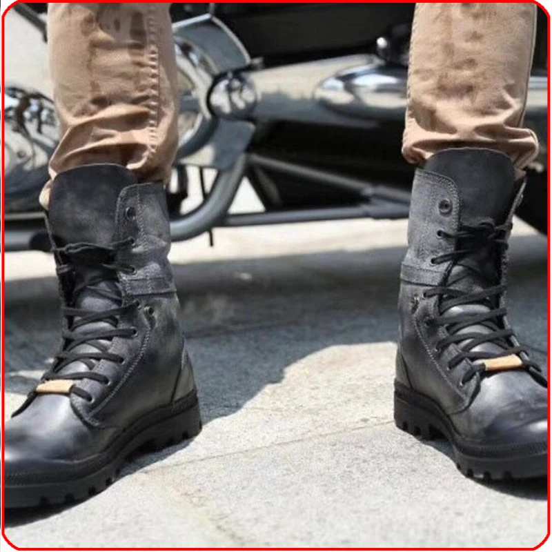 

ARCX Men Motorcycle cow Leather Boot Lapel Leisure Shoes motorbike Knight Short Boots Retro style hiking shoes