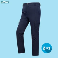 jnln unisex hiking pants men women detachable lining waterproof thermal fleece pants trek camping climbing sport trousers 2 in 1